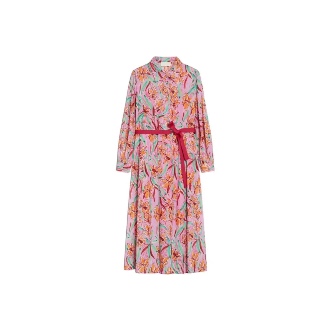 I BLUES Длинное платье с длинными рукавами женское цвет вишневый цветок розовый