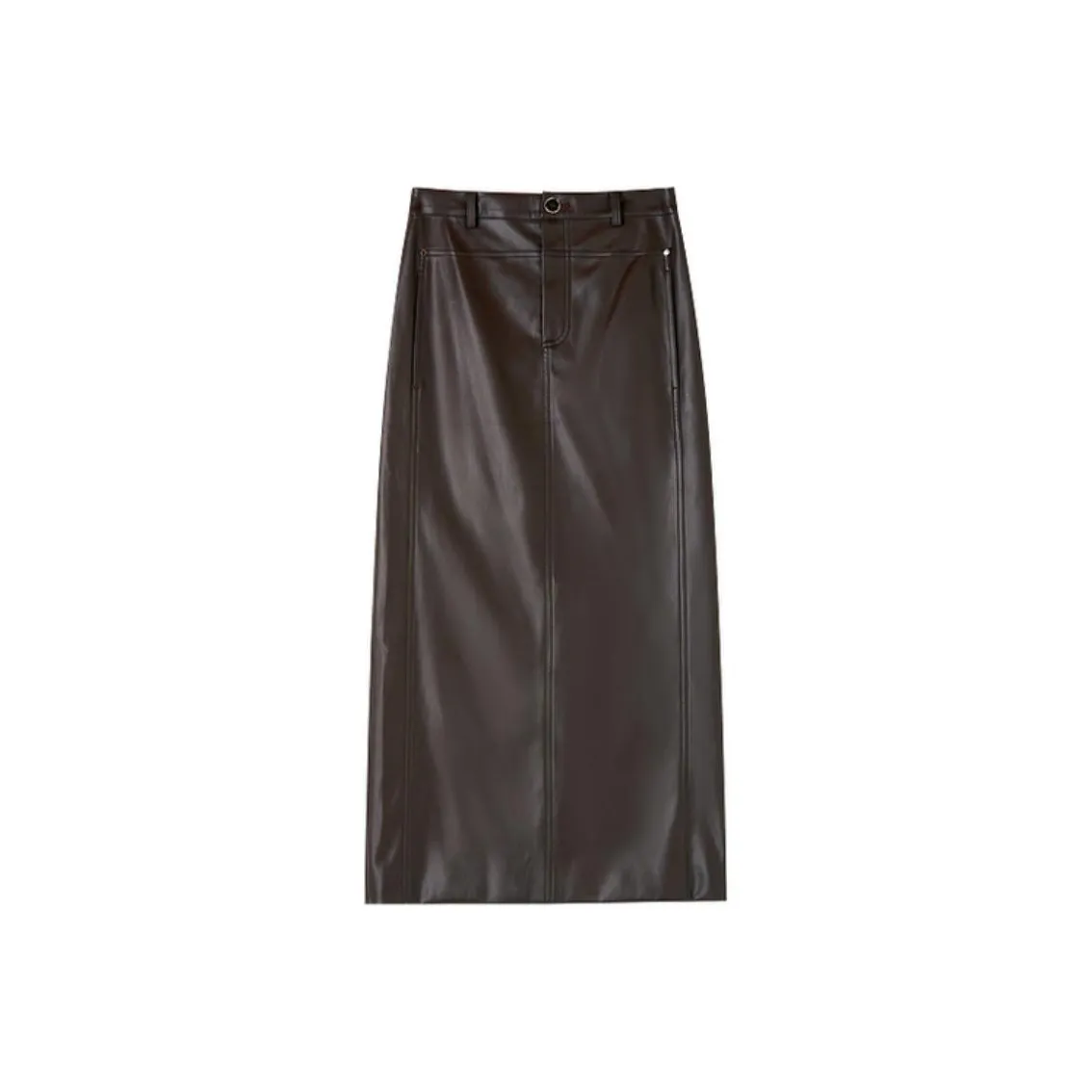 SHUXI Leather Long Skirt Women's Brown