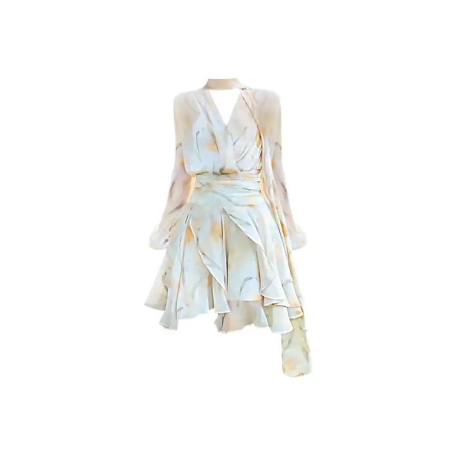 Lookinto Длинное платье с длинными рукавами женское желтое