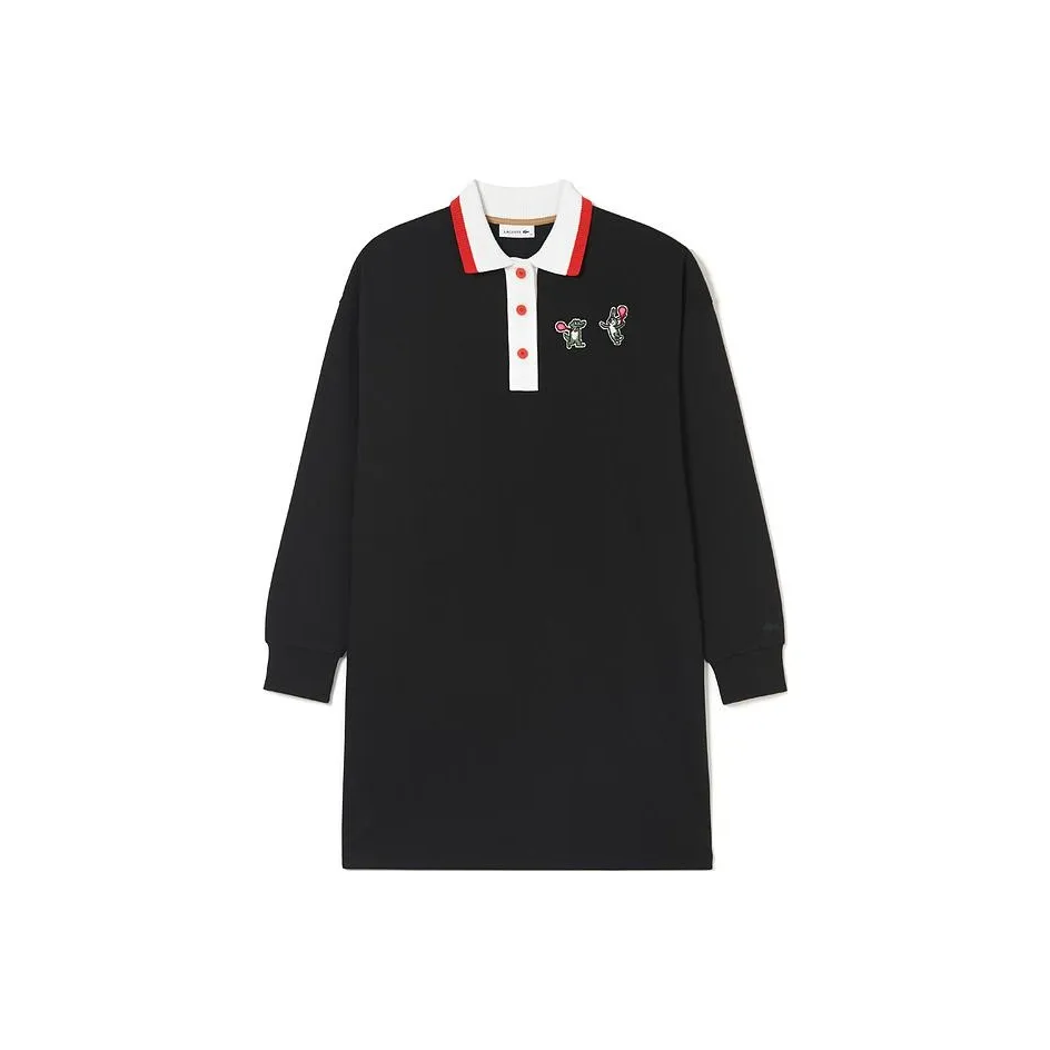 LACOSTE Черное Женское Длинное Платье с Рукавами