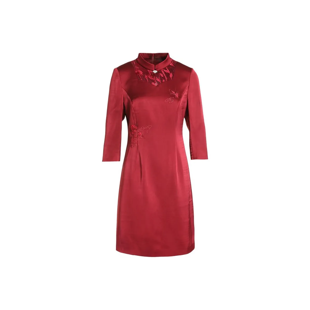 QIAOWANNI Long Sleeved Dress Women's Jujube Paste Red