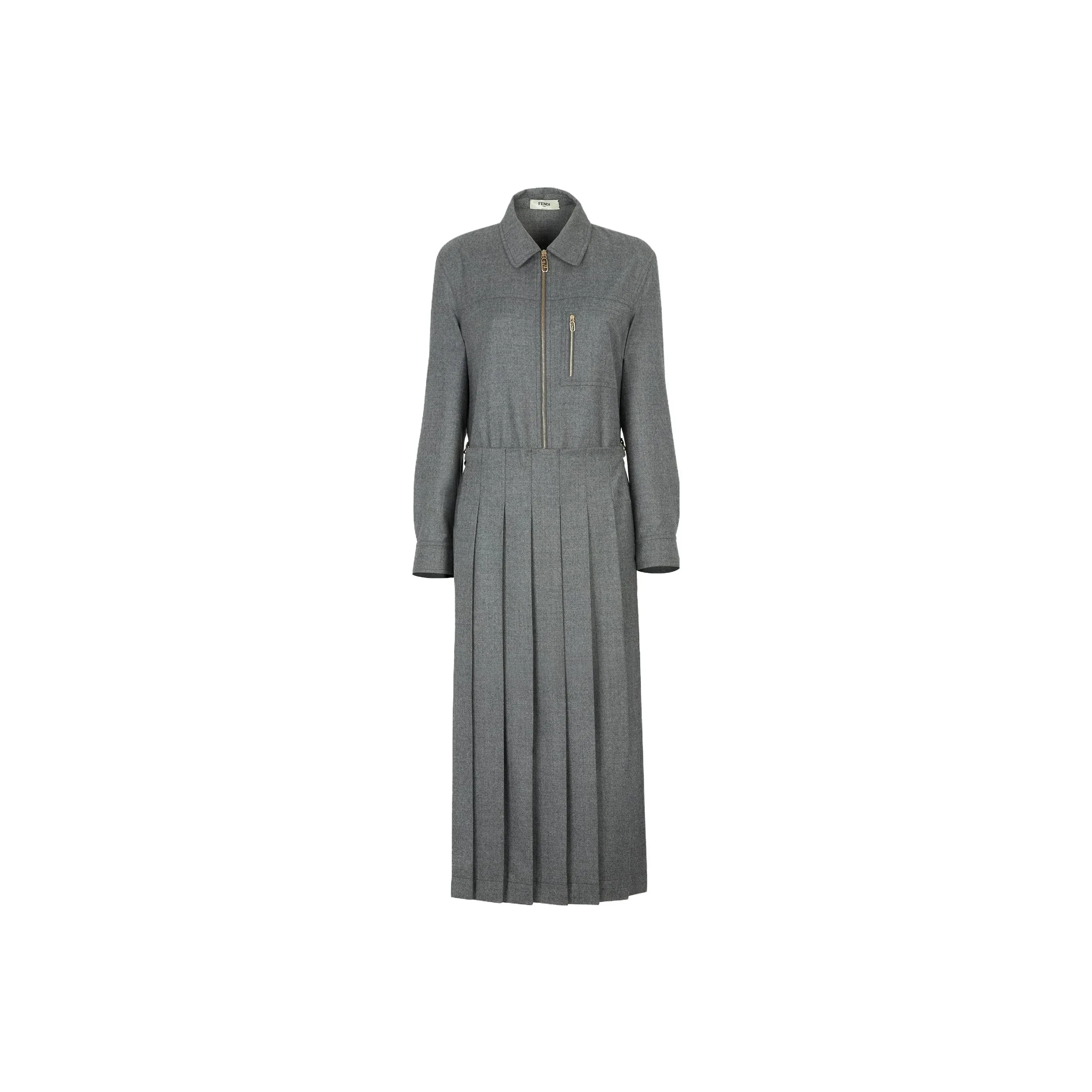 FENDI Long Sleeved Pleated Shirt Style Jumpsuit