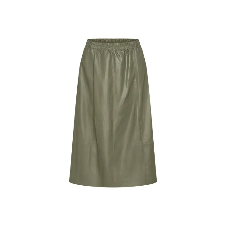 URBAN REVIVO Leather Long Skirt Women's Olive Green
