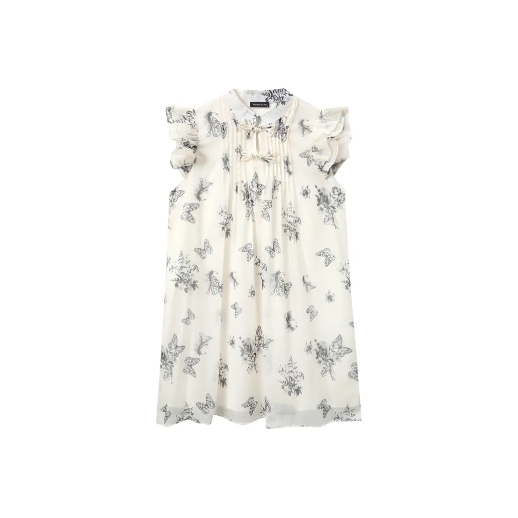 EIDOLON GRAIN Sleeveless Dresses Women's Flutter Sleeve Babydoll Dress