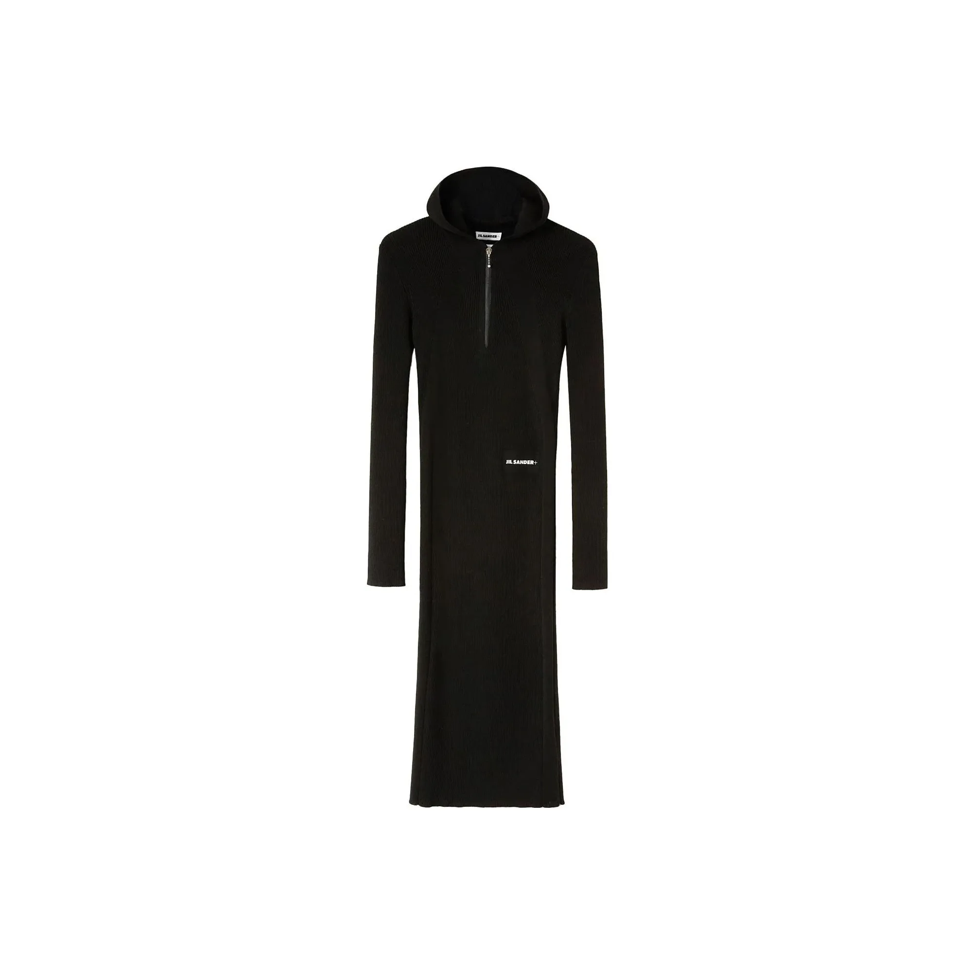 JIL SANDER + Long Sleeved Ribbed Knitted Hooded Midi Dress