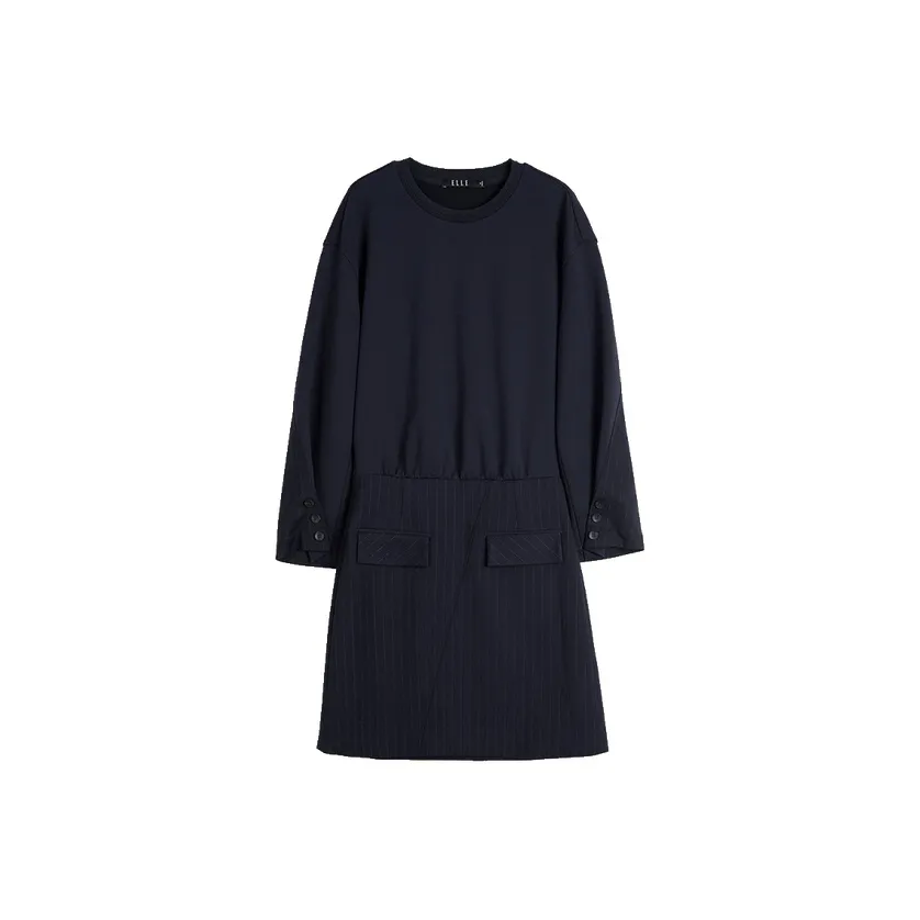 ELLE Длинное платье с длинными рукавами женское темно-синий