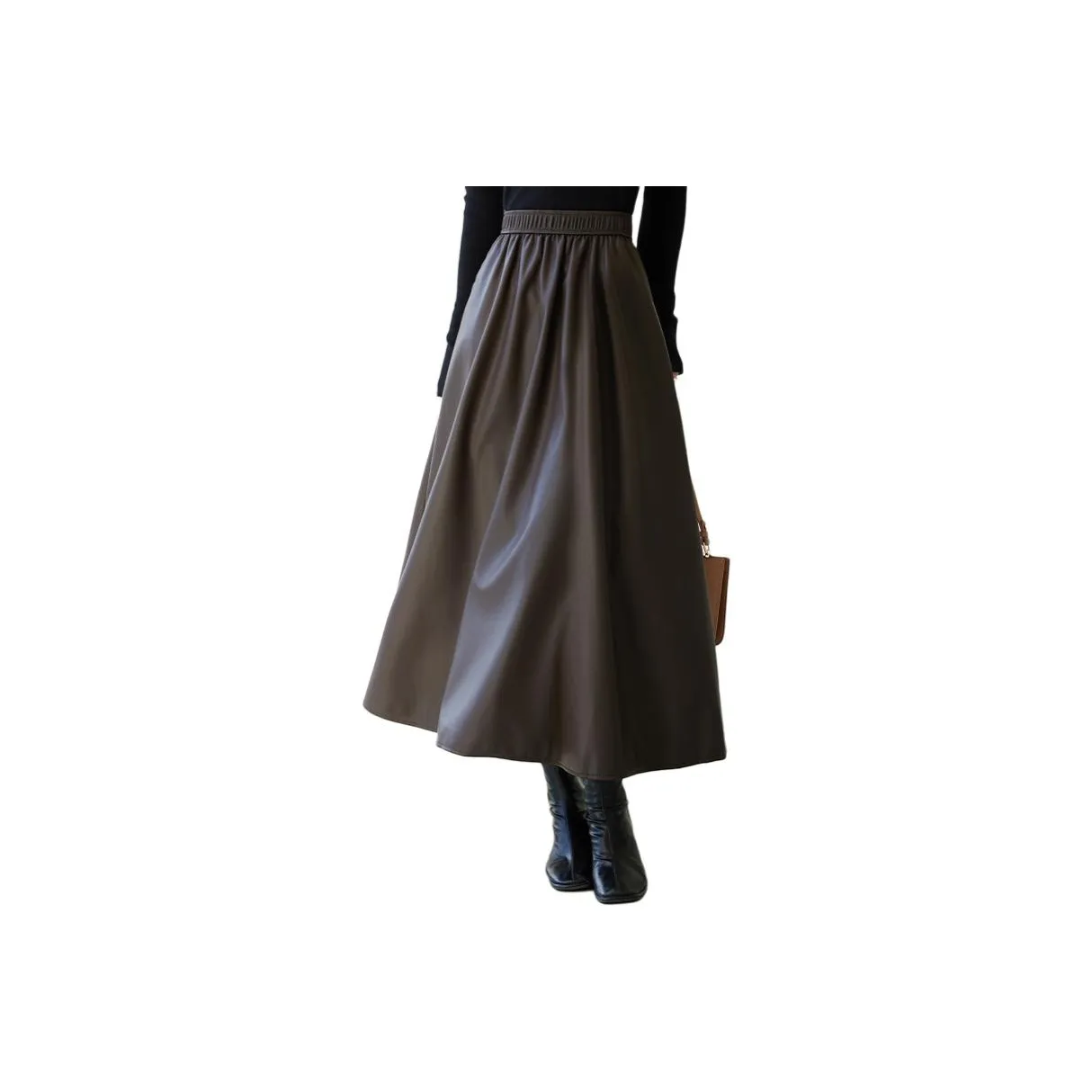 VICTORIA VERA Кожа Длинная Юбка Женская Кофейного Цвета