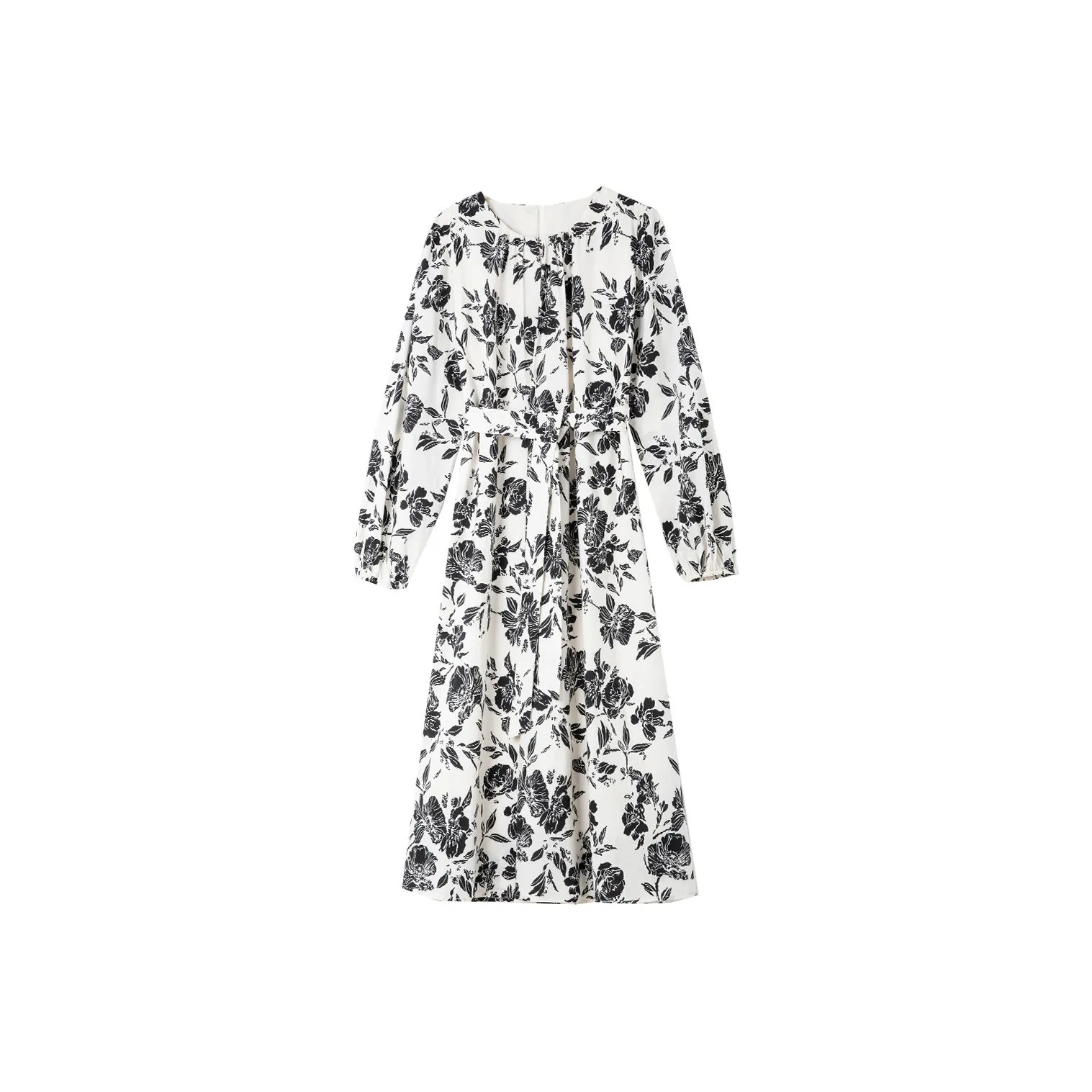 VIMLY Длинное платье с длинными рукавами женское белое с черным цветком