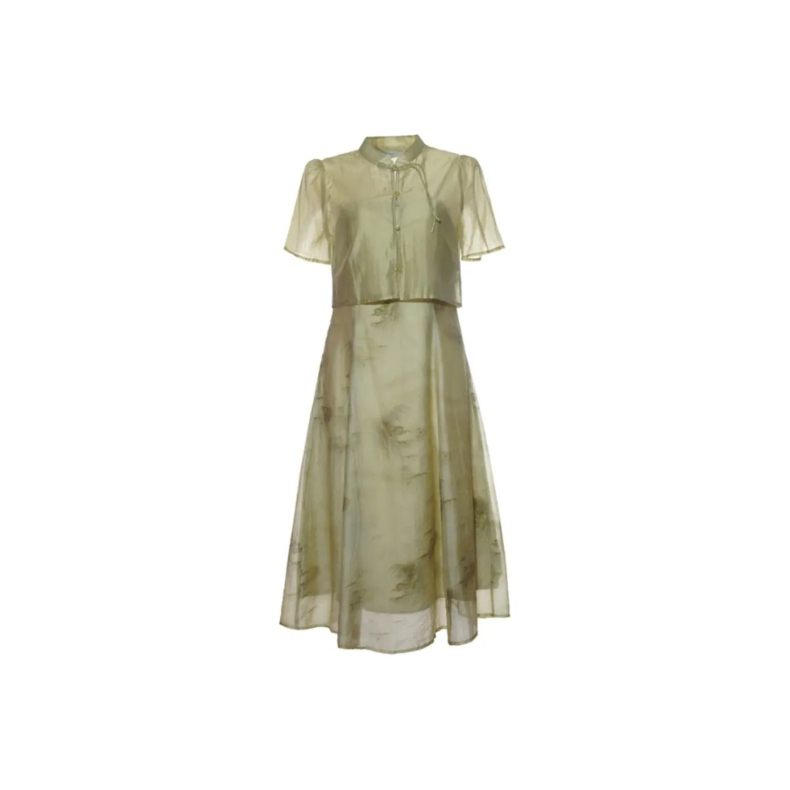 YICHEN Короткое платье с короткими рукавами женское армейский зеленый