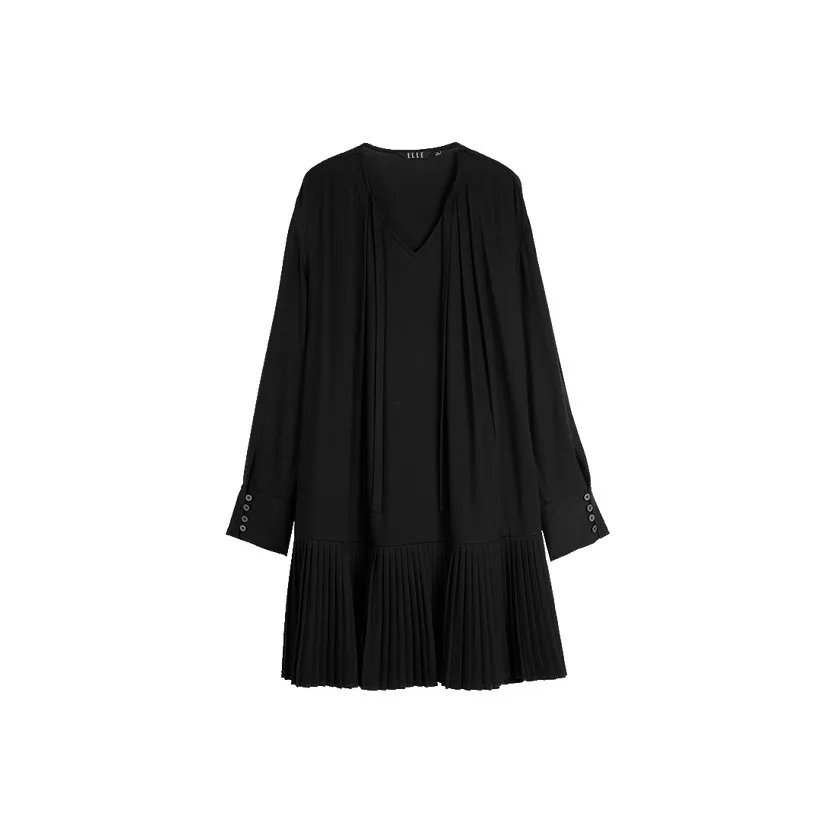 ELLE Длинное платье с длинными рукавами женское черное