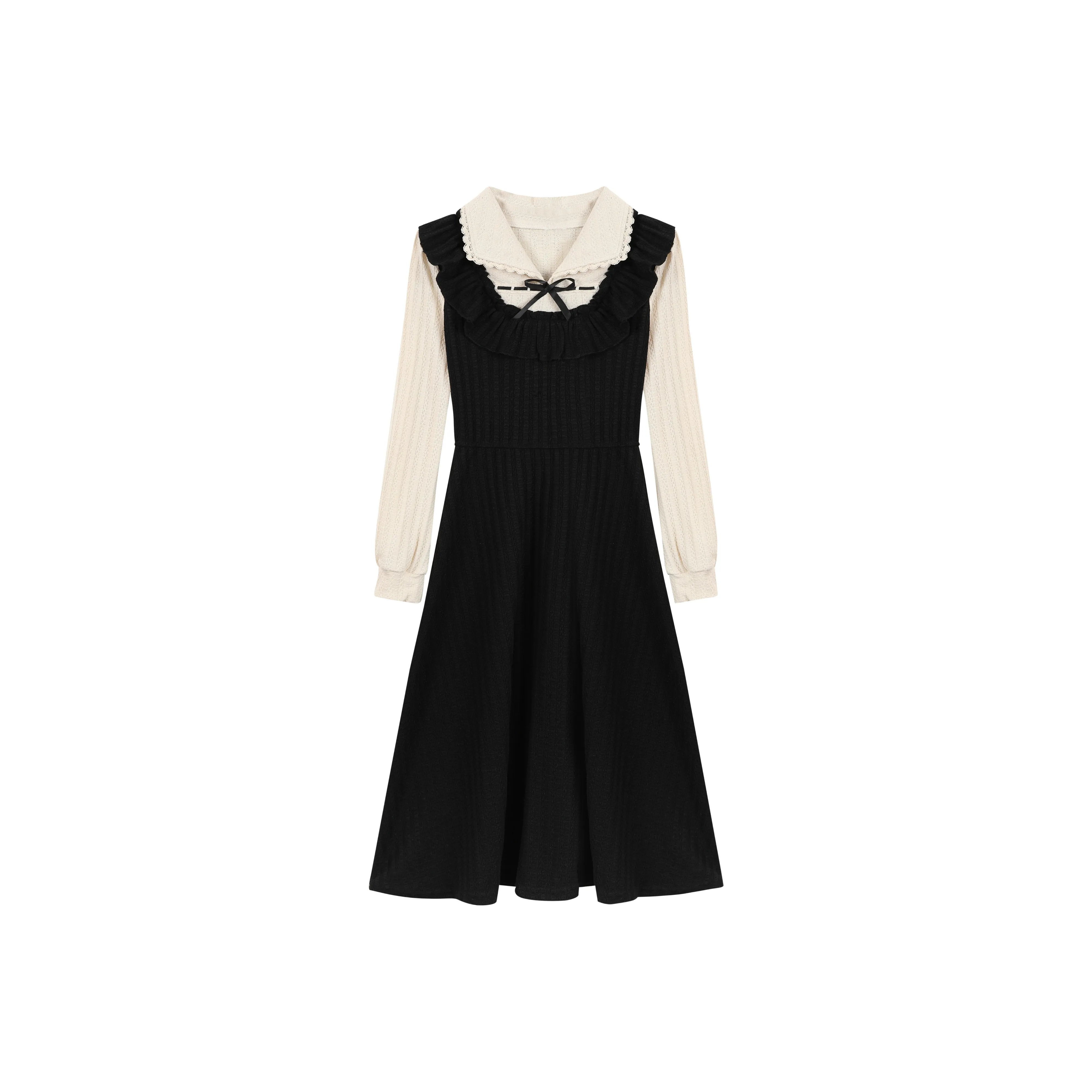 GULIANFEI Длинное платье с длинными рукавами женское черное