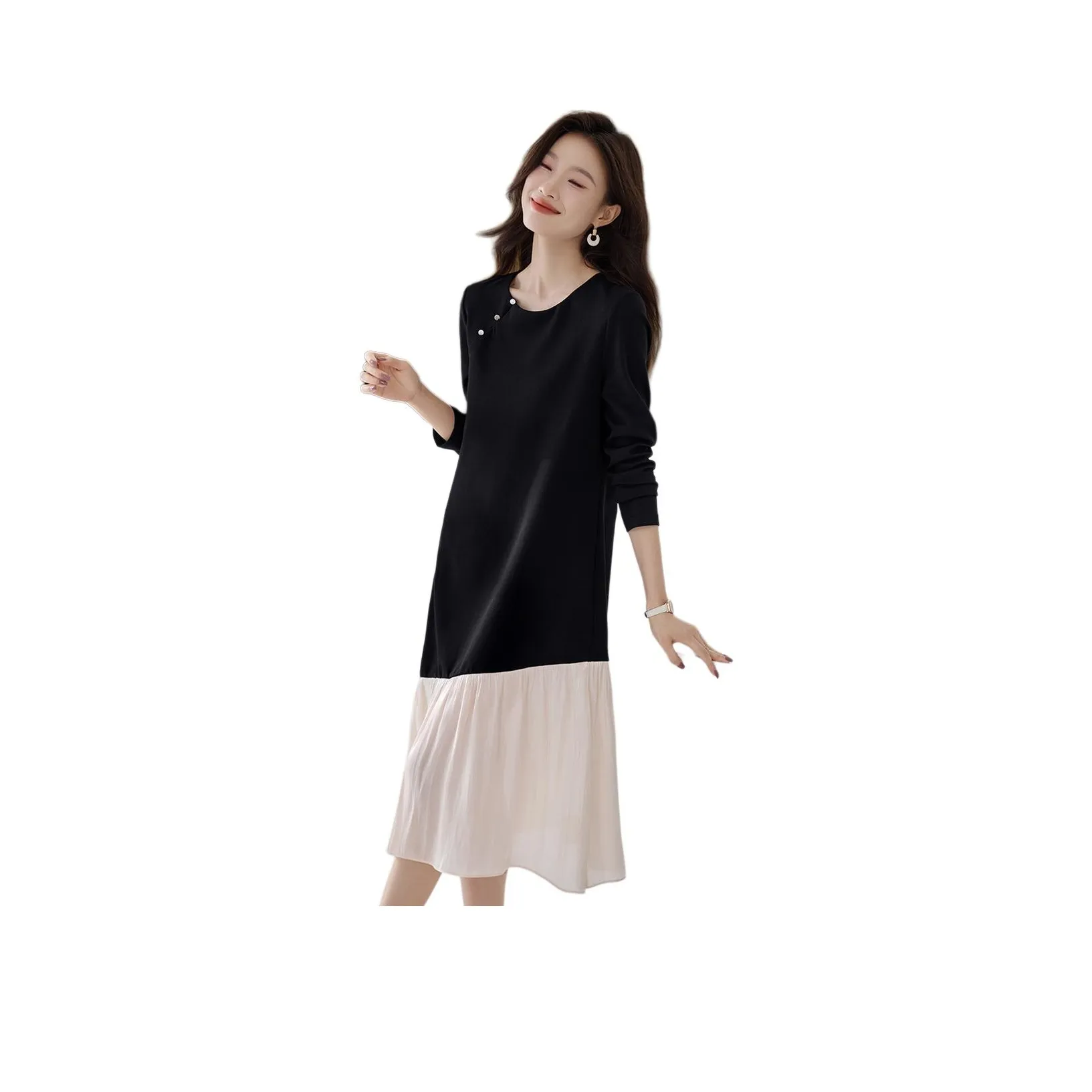 Mo Han Yi Mei Long-Sleeved Dresses Women's Black & White
