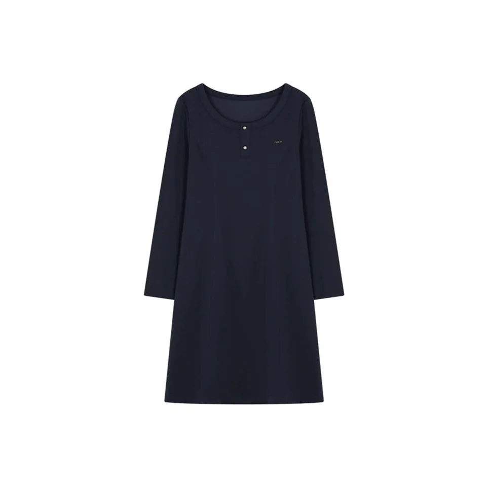 Mo Han Yi Mei Длинное платье с длинными рукавами женское темно-синий