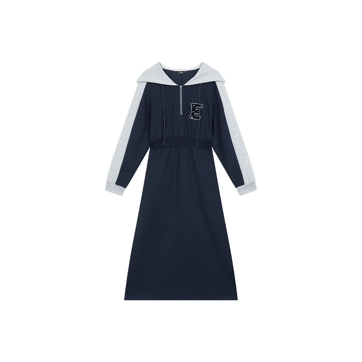 ELF SACK Color Block Hooded Casual Long Sleeved Sweatshirt Dress Women's