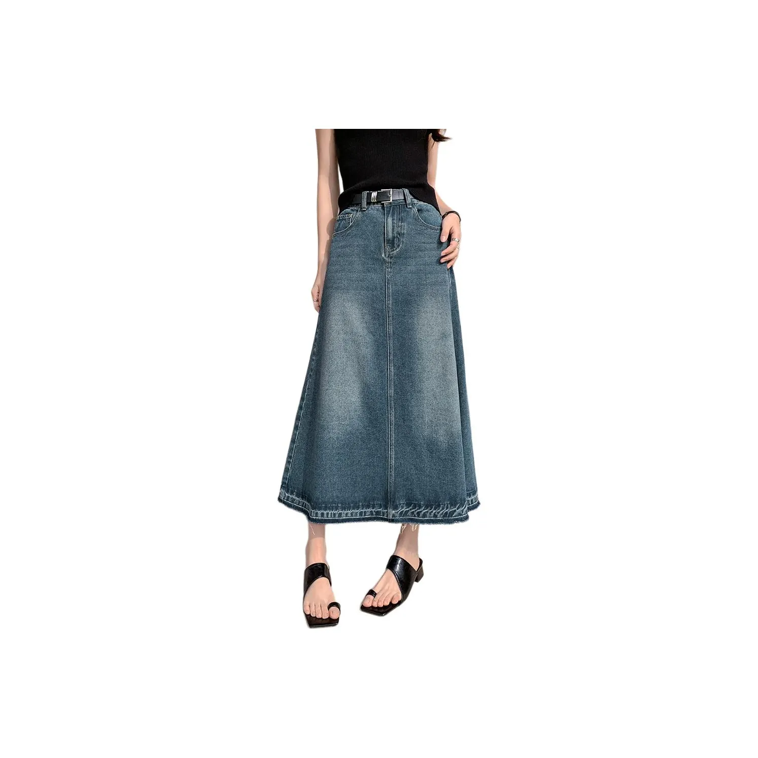 YEARNED Деним Длинная Юбка Женская Винтажный Синий