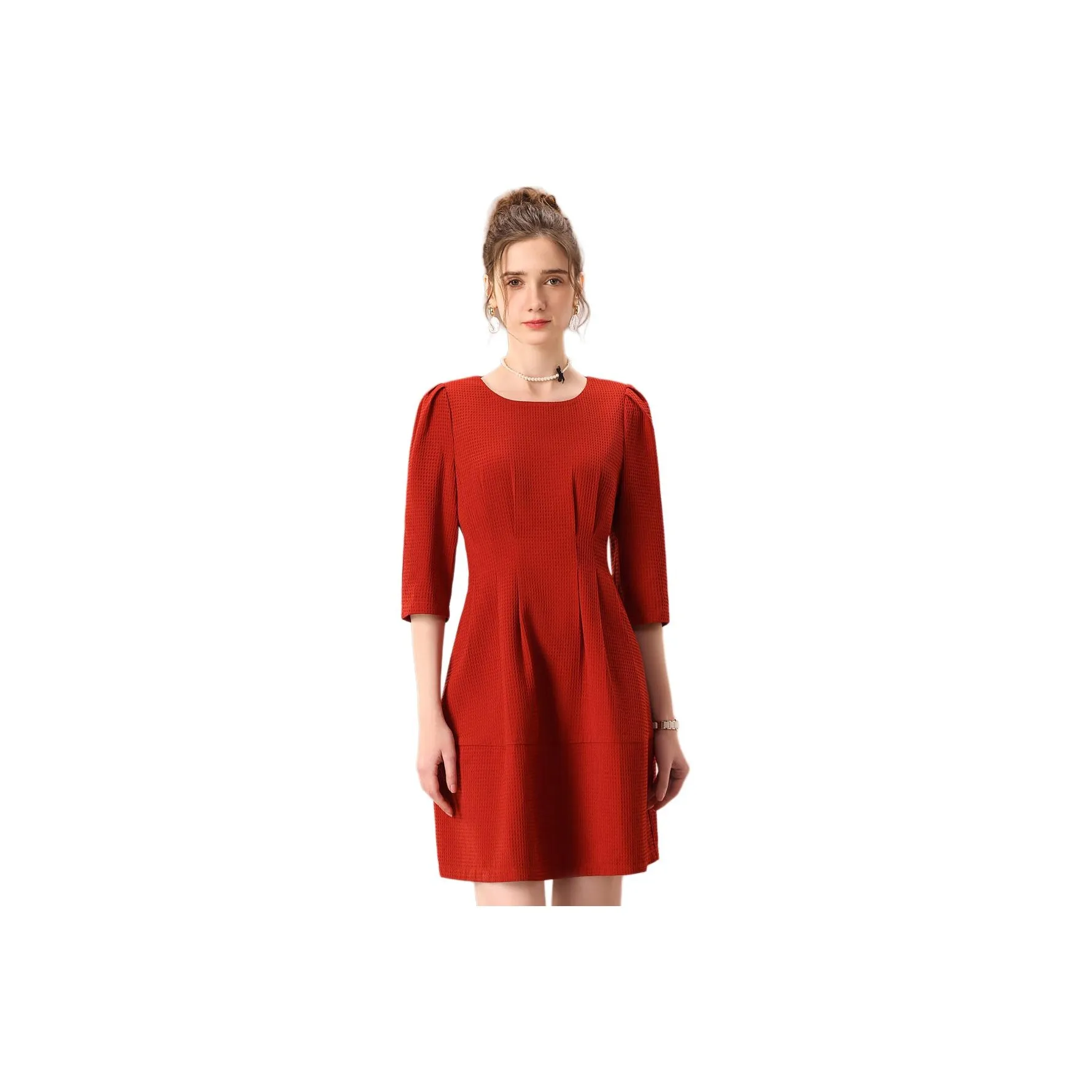 FENHONGMALI Короткий рукав Платье Женское Красное