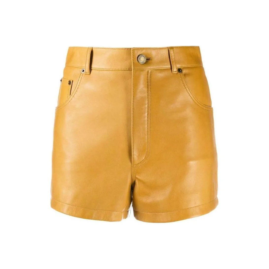 SAINT LAURENT High Waisted Leather Shorts