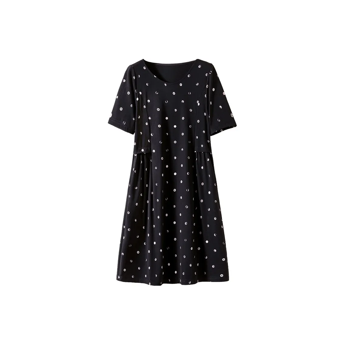 Cypress House Короткий рукав Платье Женское Черное с белыми точками