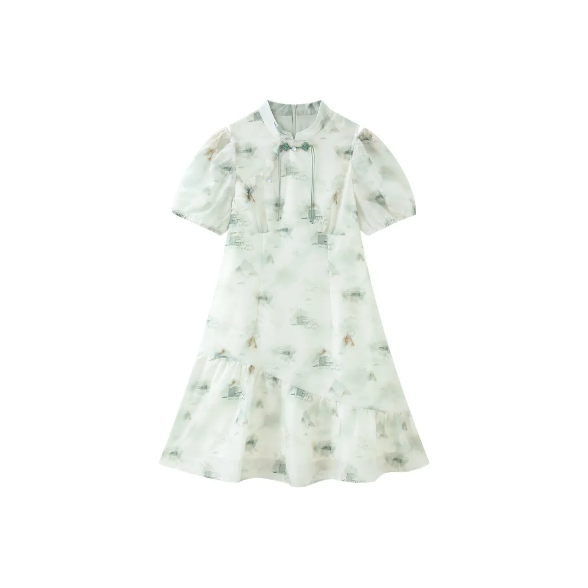 LEDIN Зеленый Принт Женские Короткие Платья с Рукавами