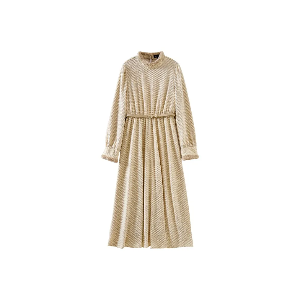 OUNIXUE Длинное платье с длинным рукавом женское темно-бежевый