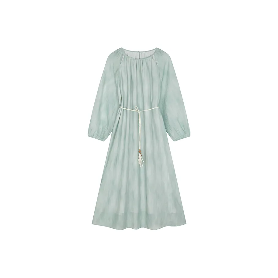 IHIMI Длинное платье с длинными рукавами женское водная волна зеленый