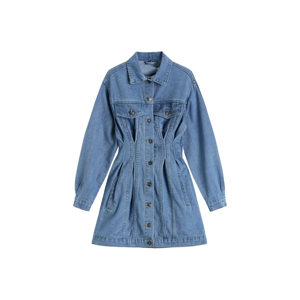 ONE PASS STUDIO Длинное платье с длинными рукавами женское синее