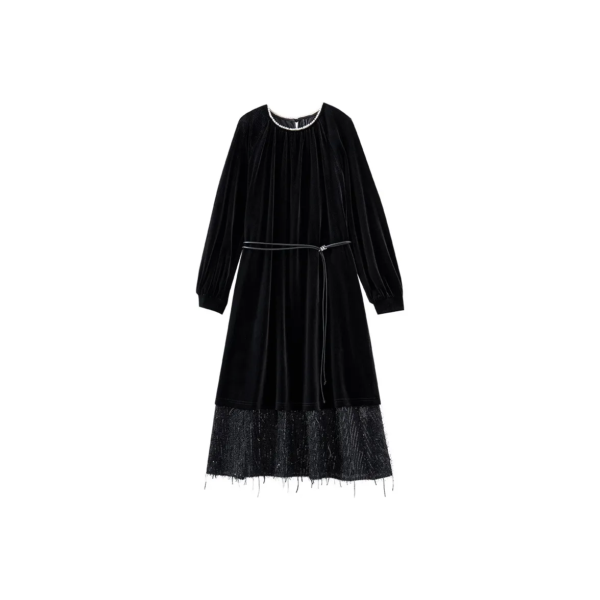 OUNIXUE Длинное платье с длинным рукавом женское черное