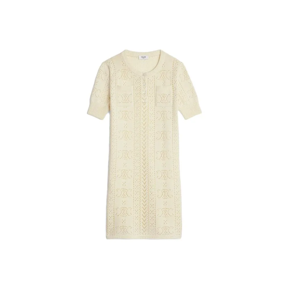 CELINE Short Sleeved Dresses Women's Ecru