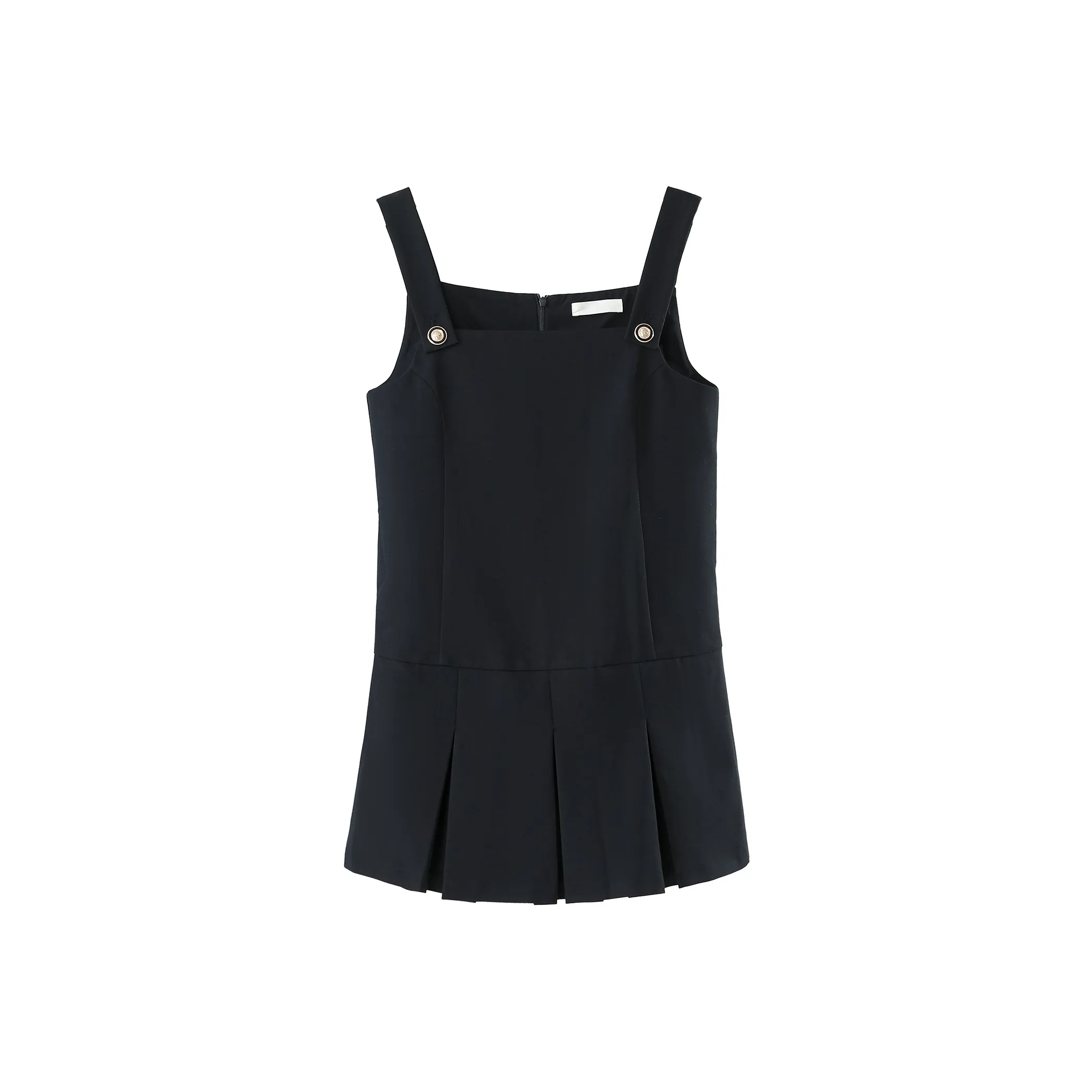 Fstudio Корейский стиль Винтаж A-образный Плиссированный Повседневный Straps Без рукавов Платье Женское