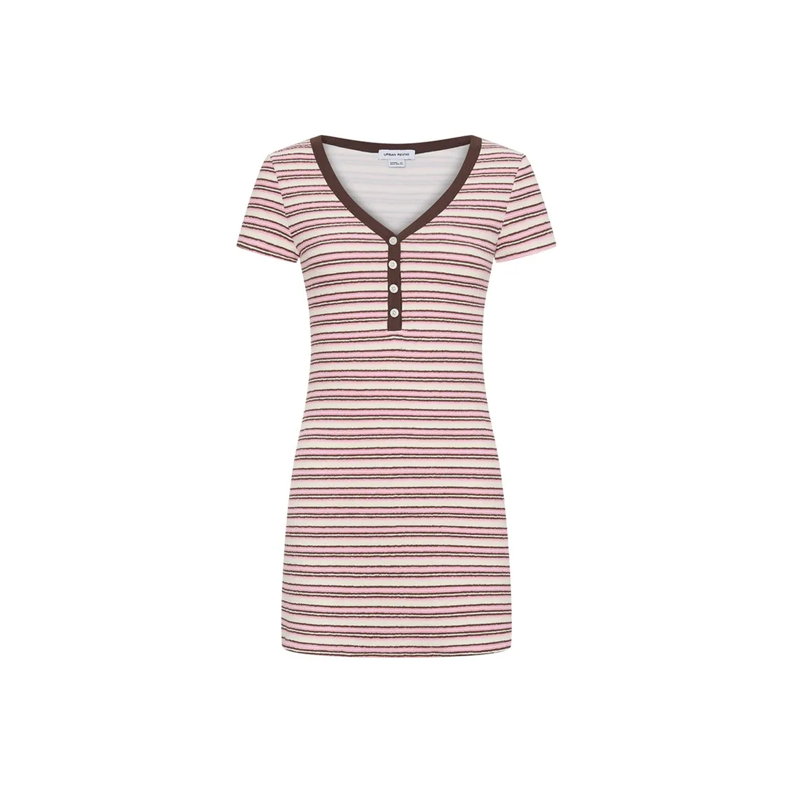 URBAN REVIVO Короткий рукав Платье Женское Светло-розовый с красными полосами