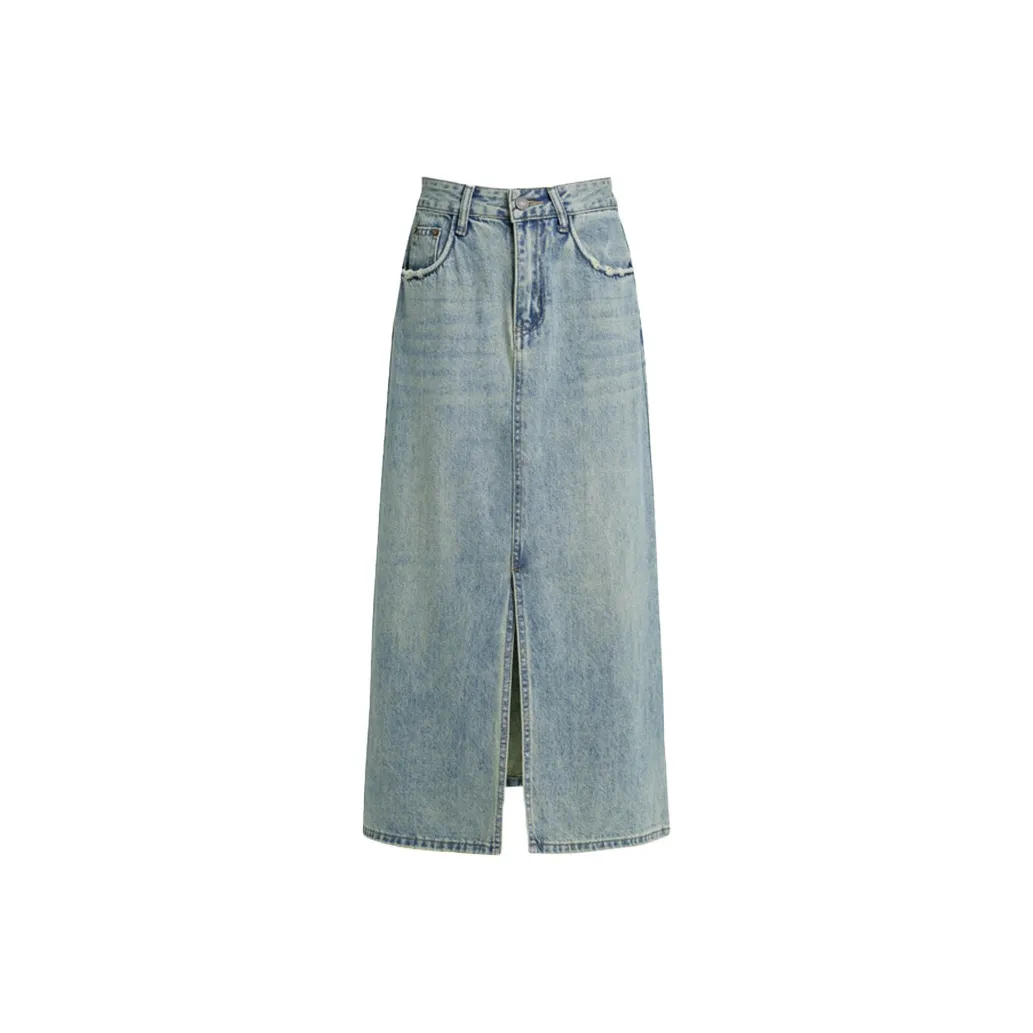 Kazakhstan Denim Long Skirt Women's Jadeite Green