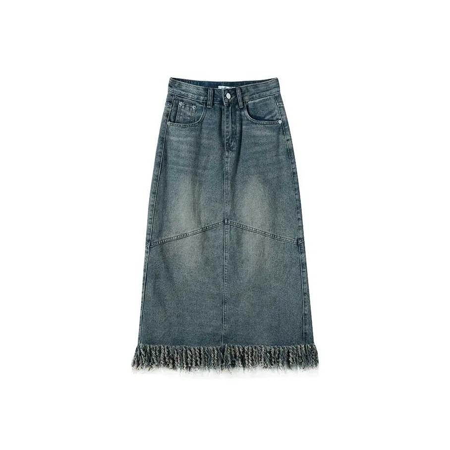 FAWENXIANGZI Деним Длинный Юбка Женские Винтажный синий