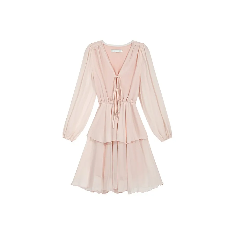 ARIADNAW STUDIO Длинное платье с длинными рукавами женское розовое