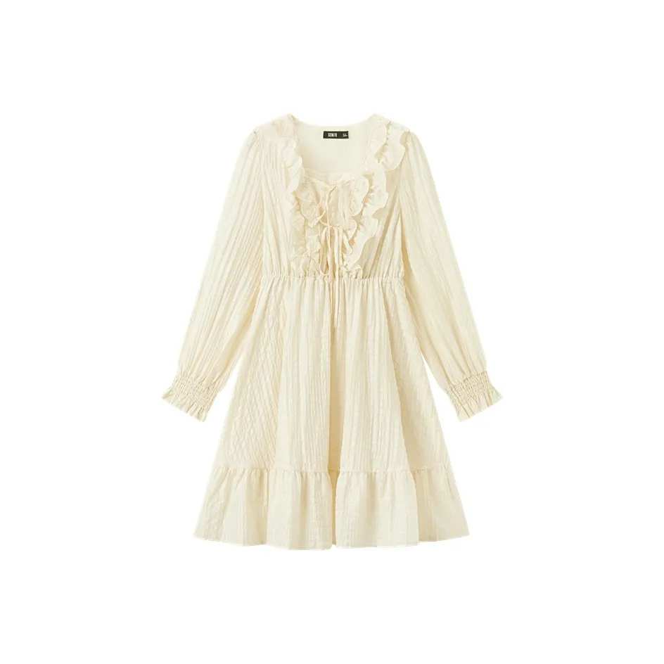 SEM R Длинный рукав Платье Женское Белый Тон