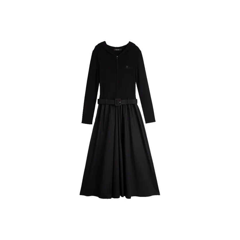 ELLE Длинное платье с длинными рукавами женское черное