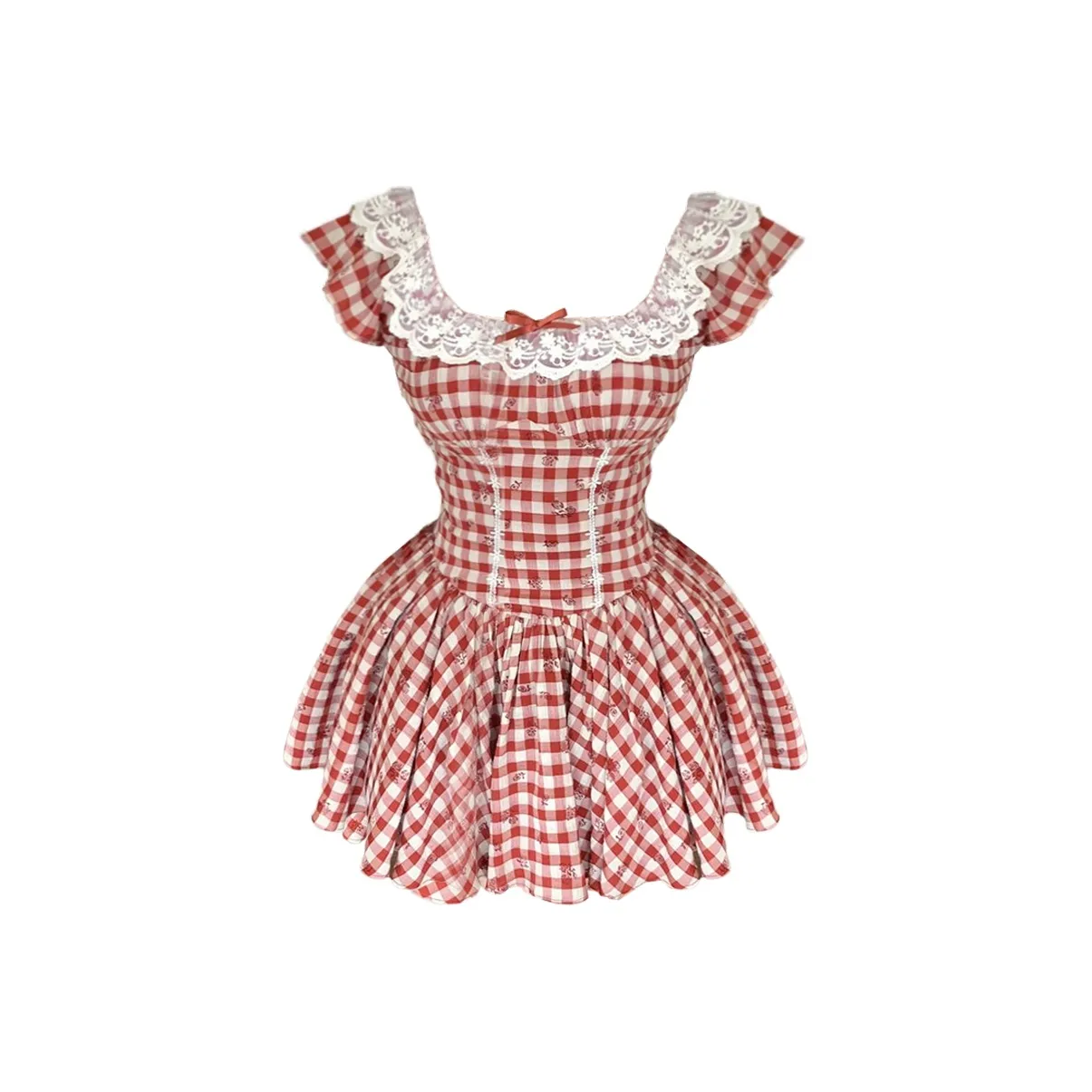 AINUOERMY Short Sleeved Dress Women's Red Plaid