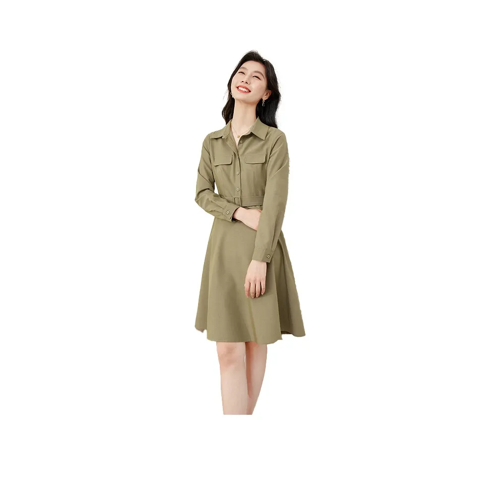 VIMLY Длинное платье с длинными рукавами женское оливково-зеленый