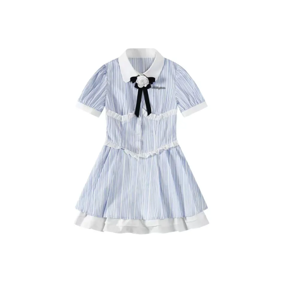 Lookinto Короткий рукав Платье Женское Синее