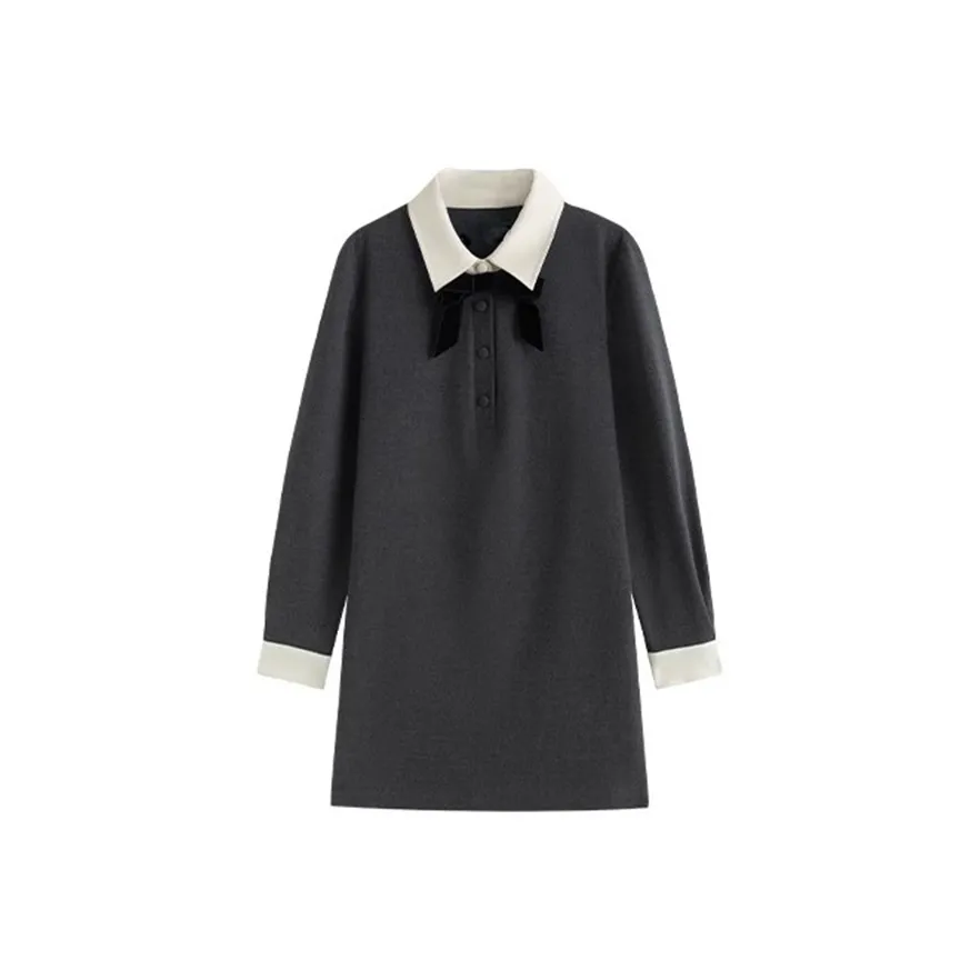 HDFULERN Long-Sleeved Dresses Women's Gray