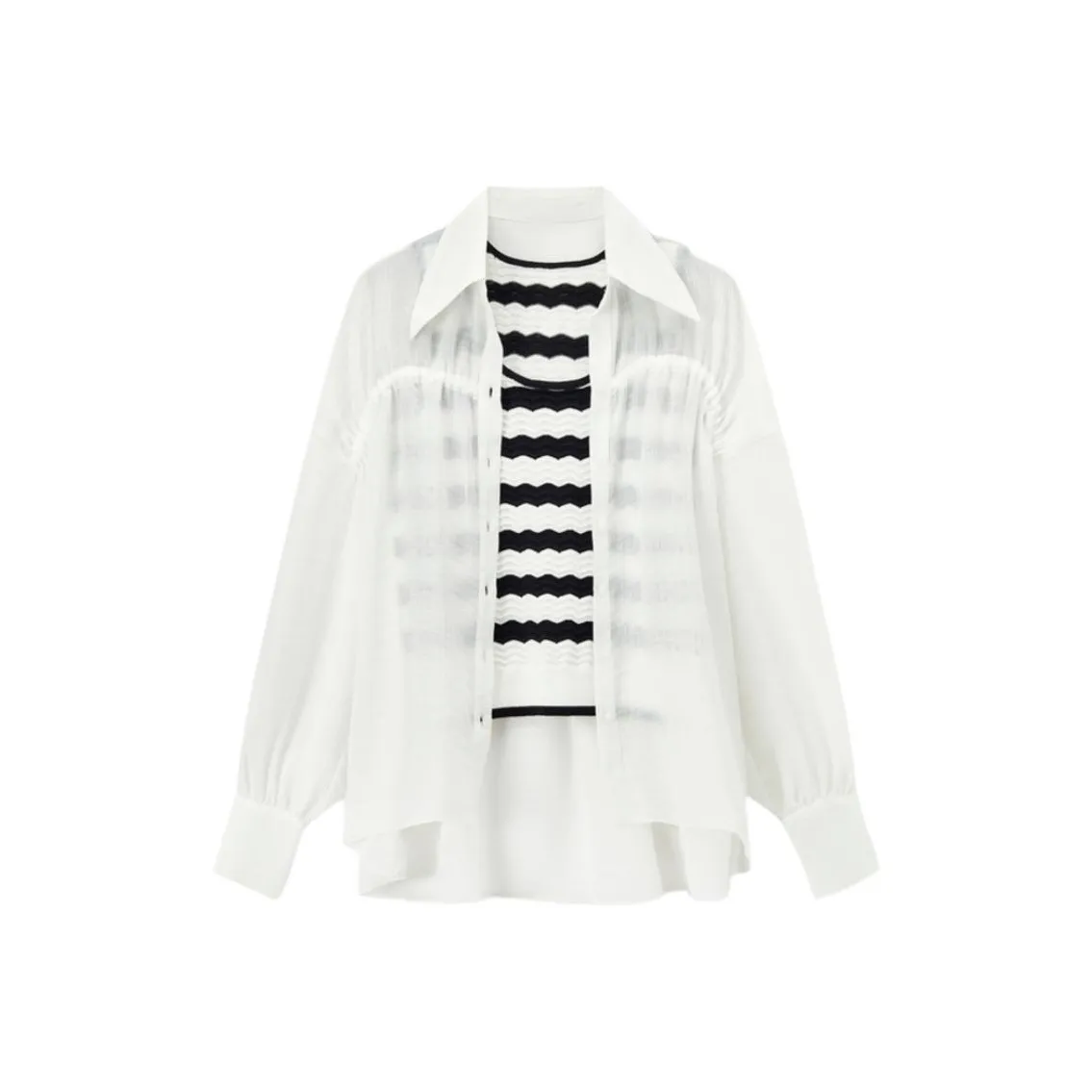 EICHITOO Casual Suits Women's White Shirt+Black White Tank Top