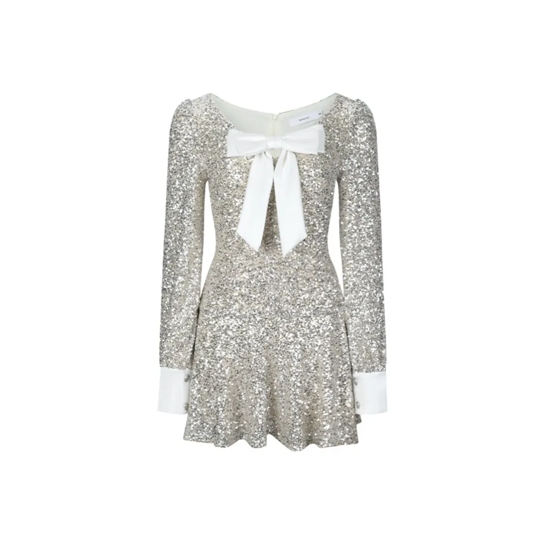 Incolore Длинное платье с длинными рукавами женское ярко-серебристого цвета