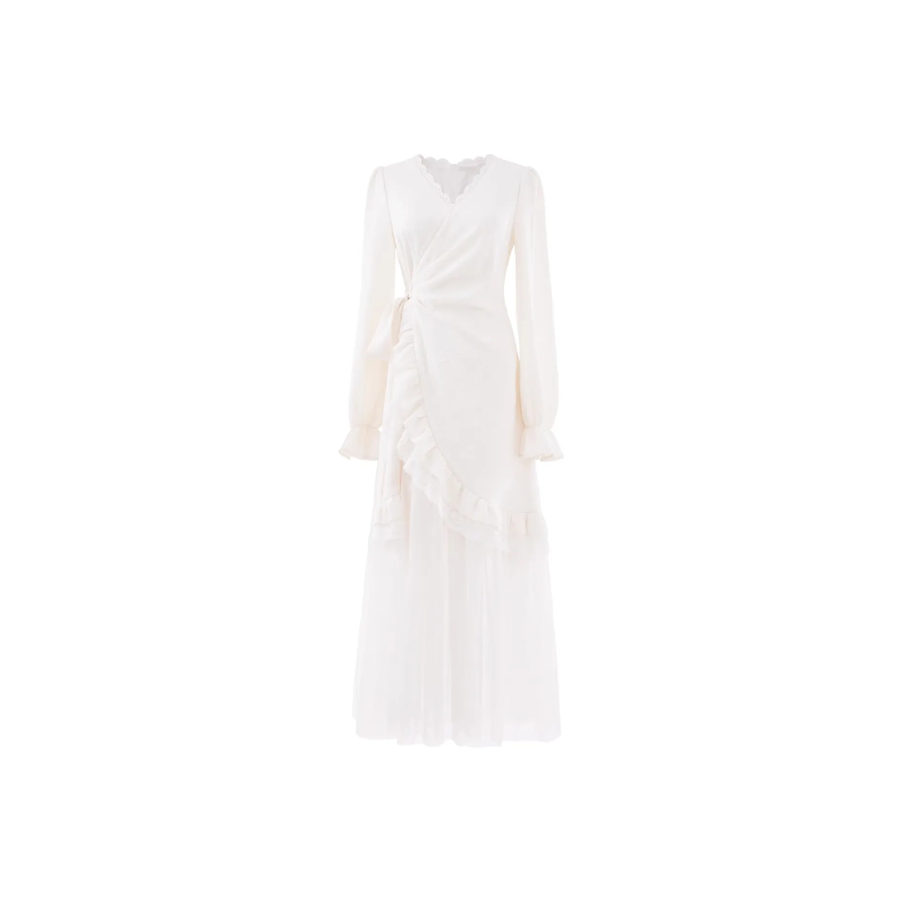 ZCDECO Длинное платье с длинными рукавами женское абрикосово-белое