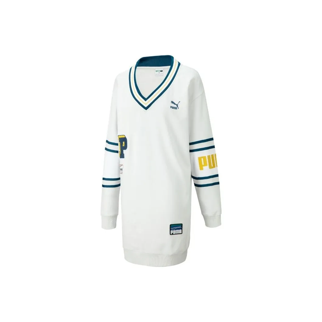 PUMA Urban Vintage Badge Long Sleeved Dresses Women's Gray