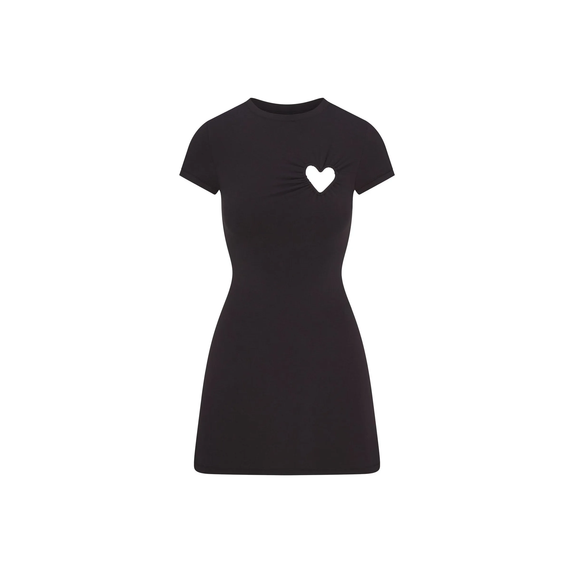 SKIMS Valentine's Day Collection SS25 COTTON JERSEY HEART MINI DRESS Short-Sleeved Dresses Women's SOOT/Smoke Gray