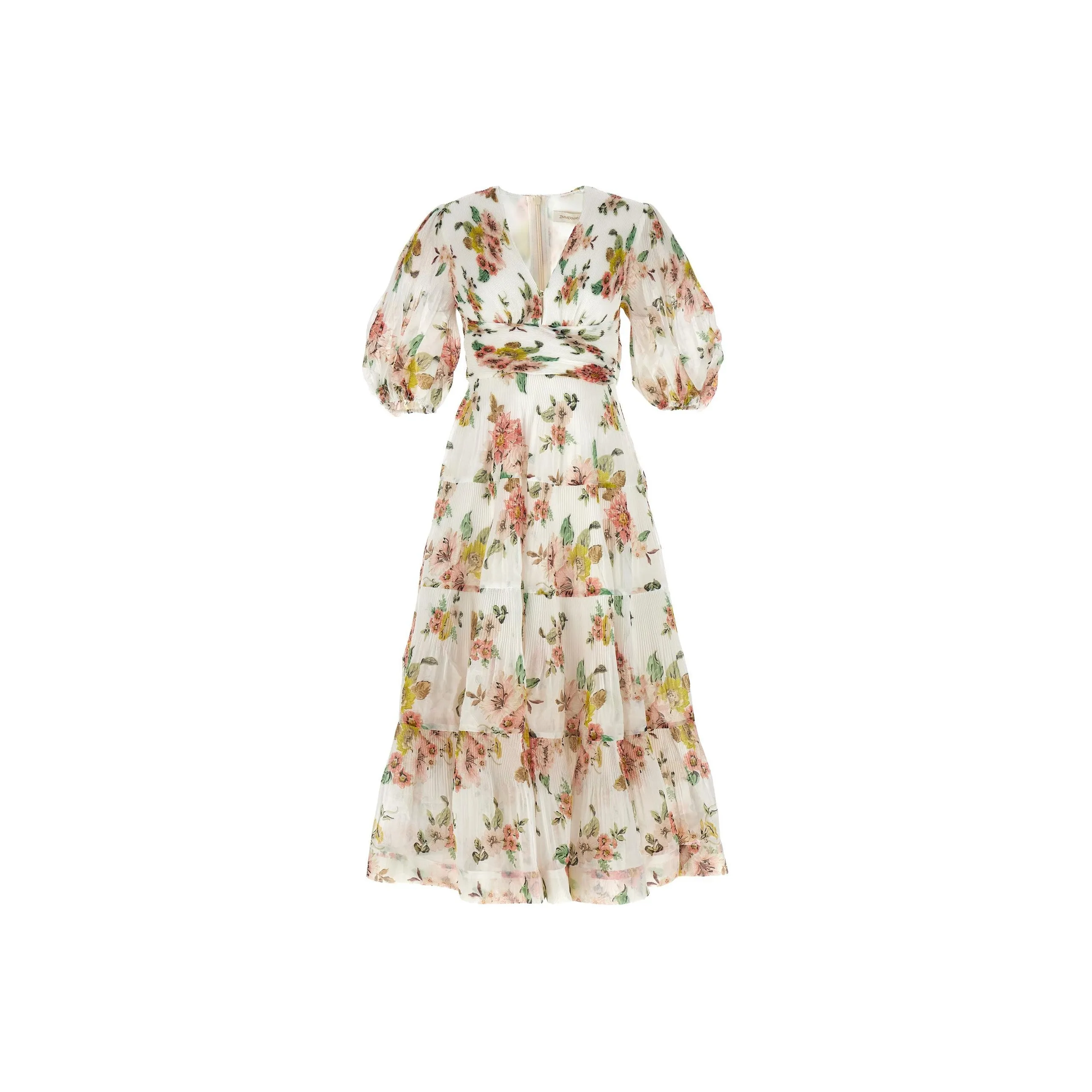 Zimmermann Floral Printed Pleated Midi Dress