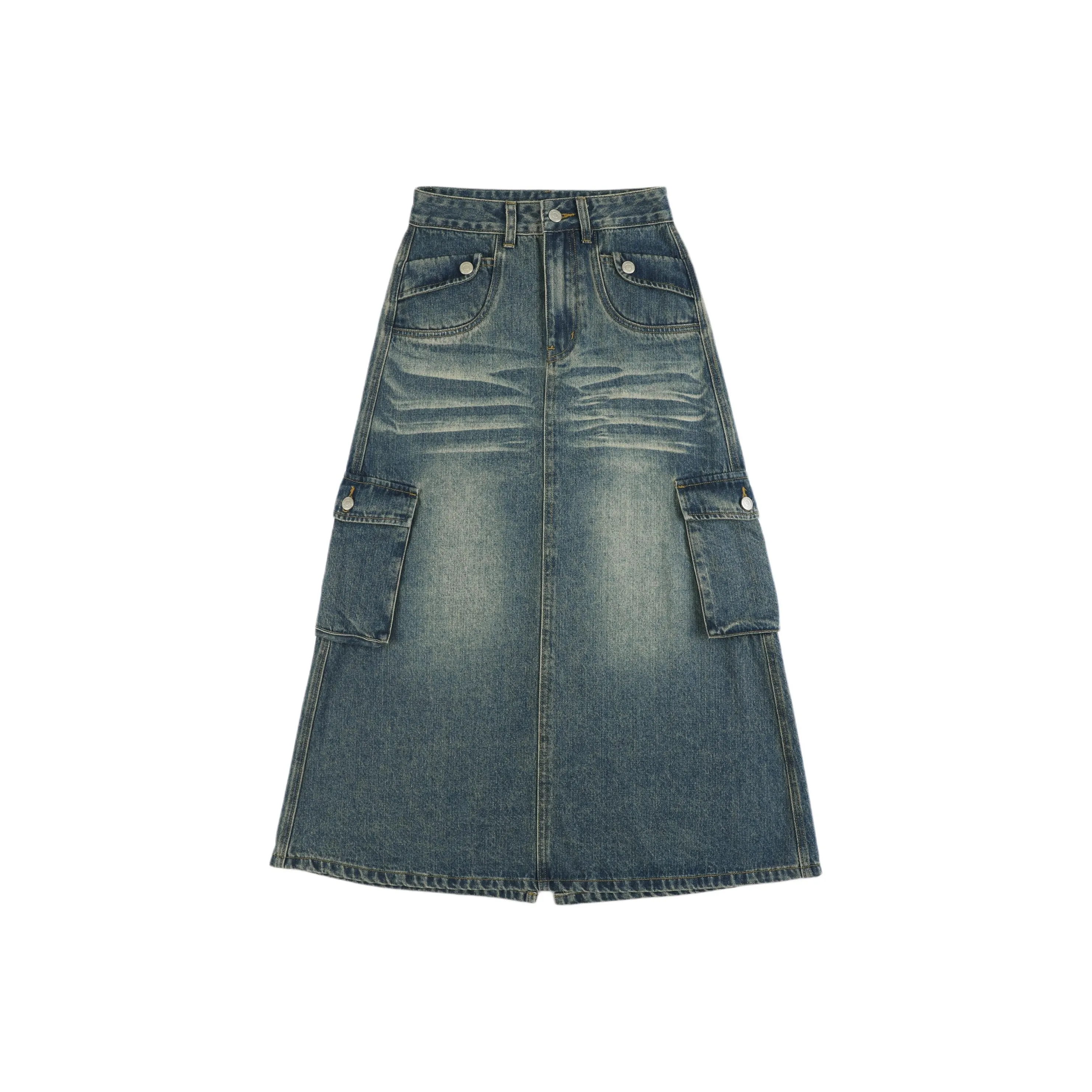 Розовый деним длинная юбка женский винтажный синий