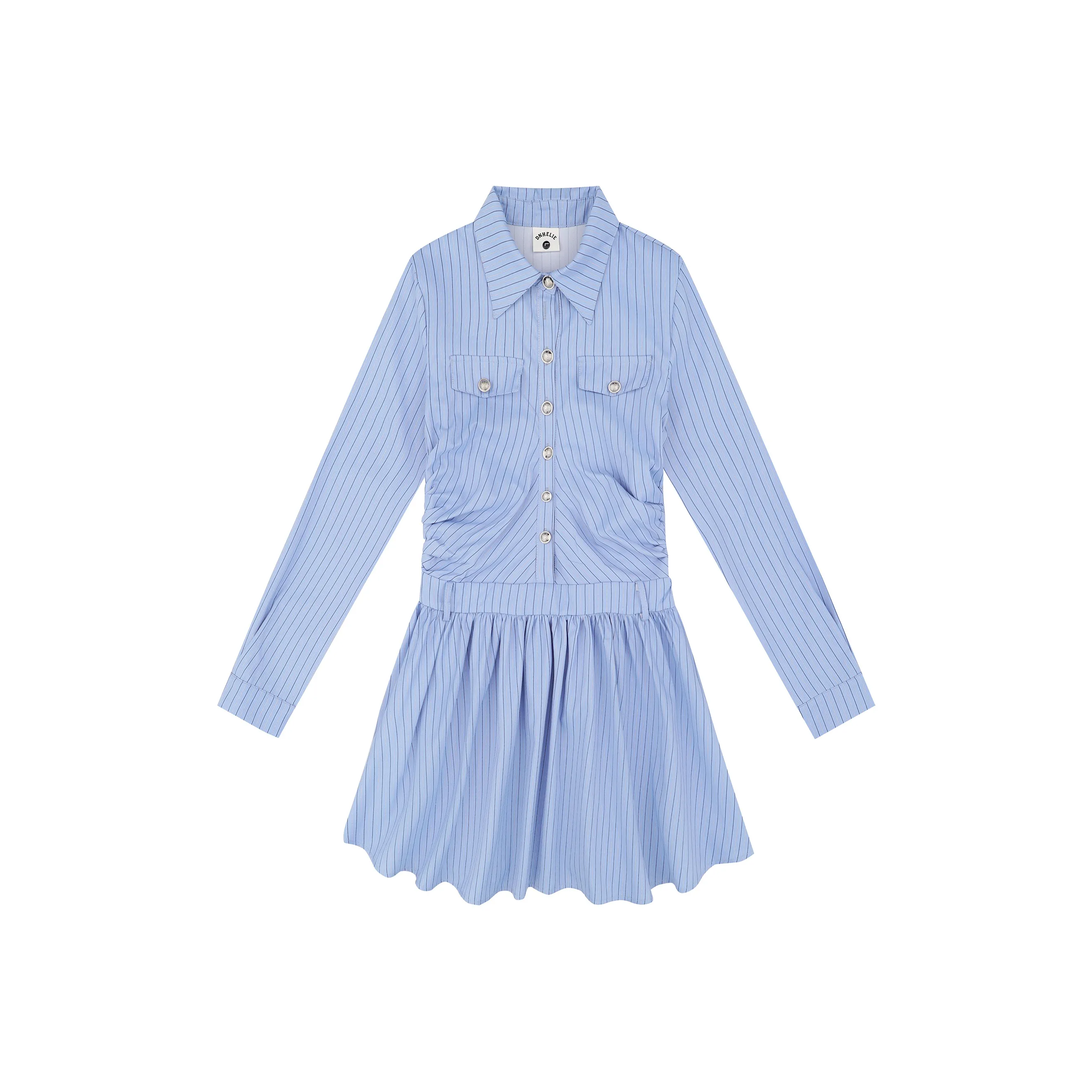 CUWU Длинное платье с длинными рукавами женское синее