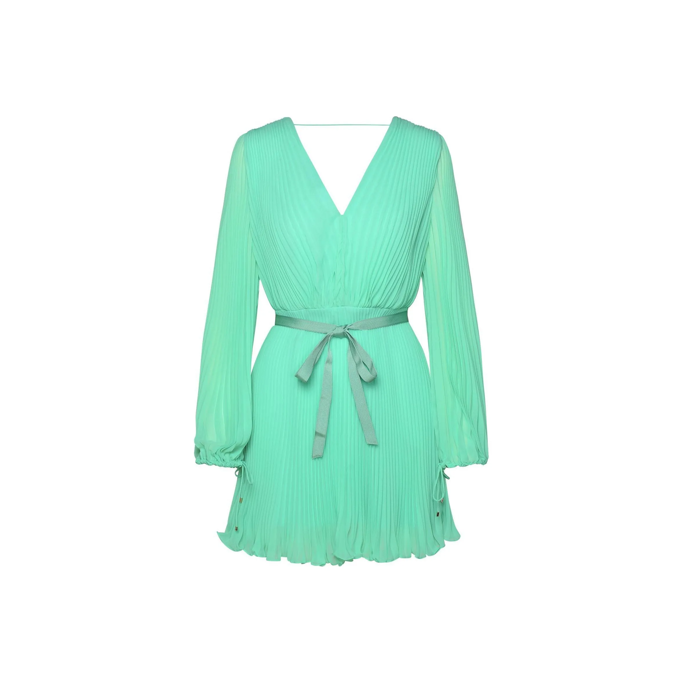 MaxMara V Neck Pleated Mini Dress