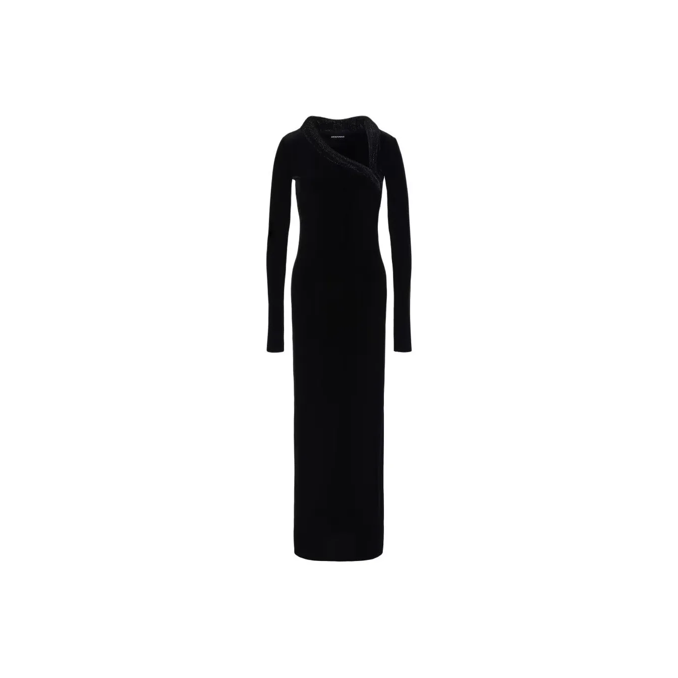 EMPORIO ARMANI Chenille Jersey Long Dress With Asymmetric Neckline And Rhinestones
