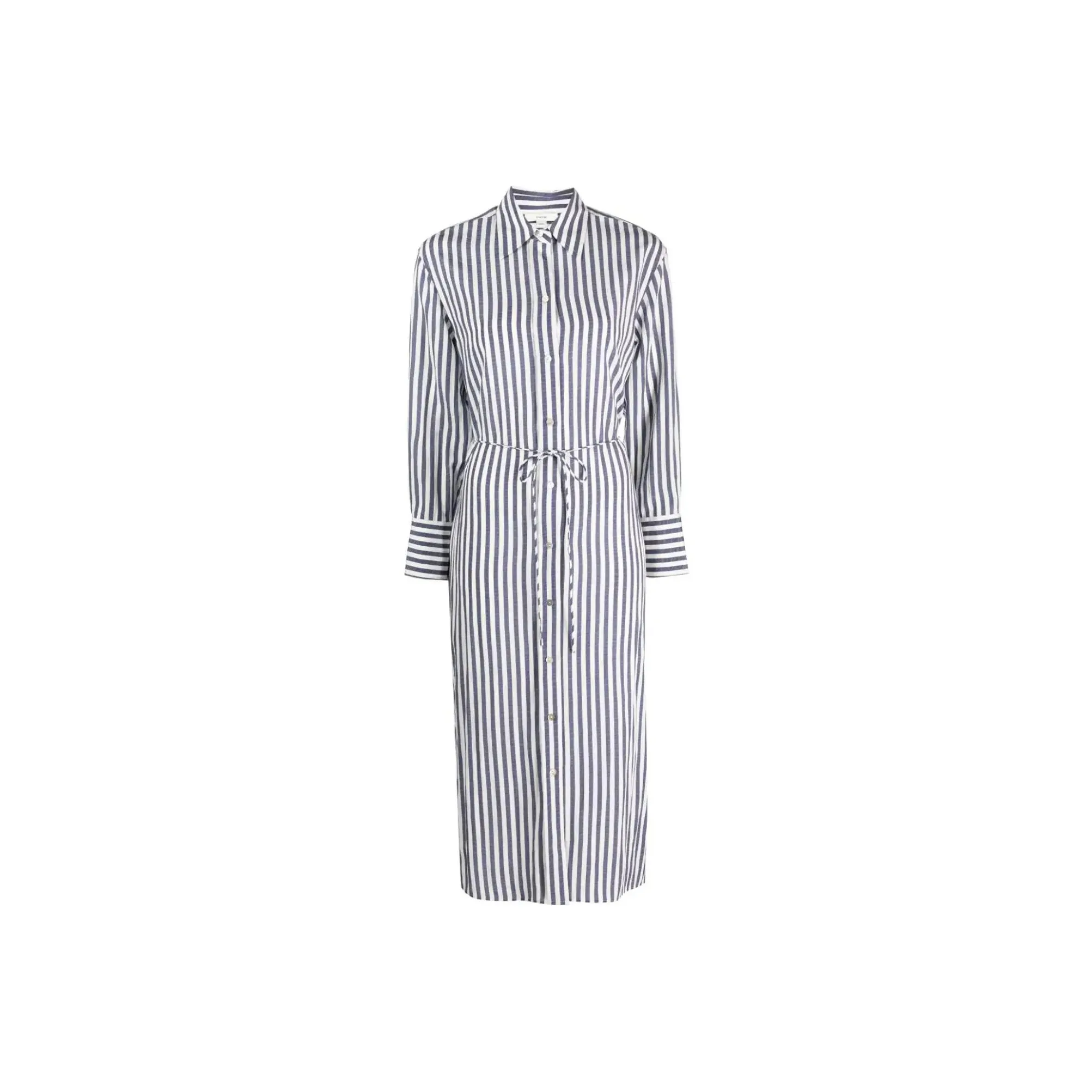 VINCE Striped Belted Midi Shirt Dress
